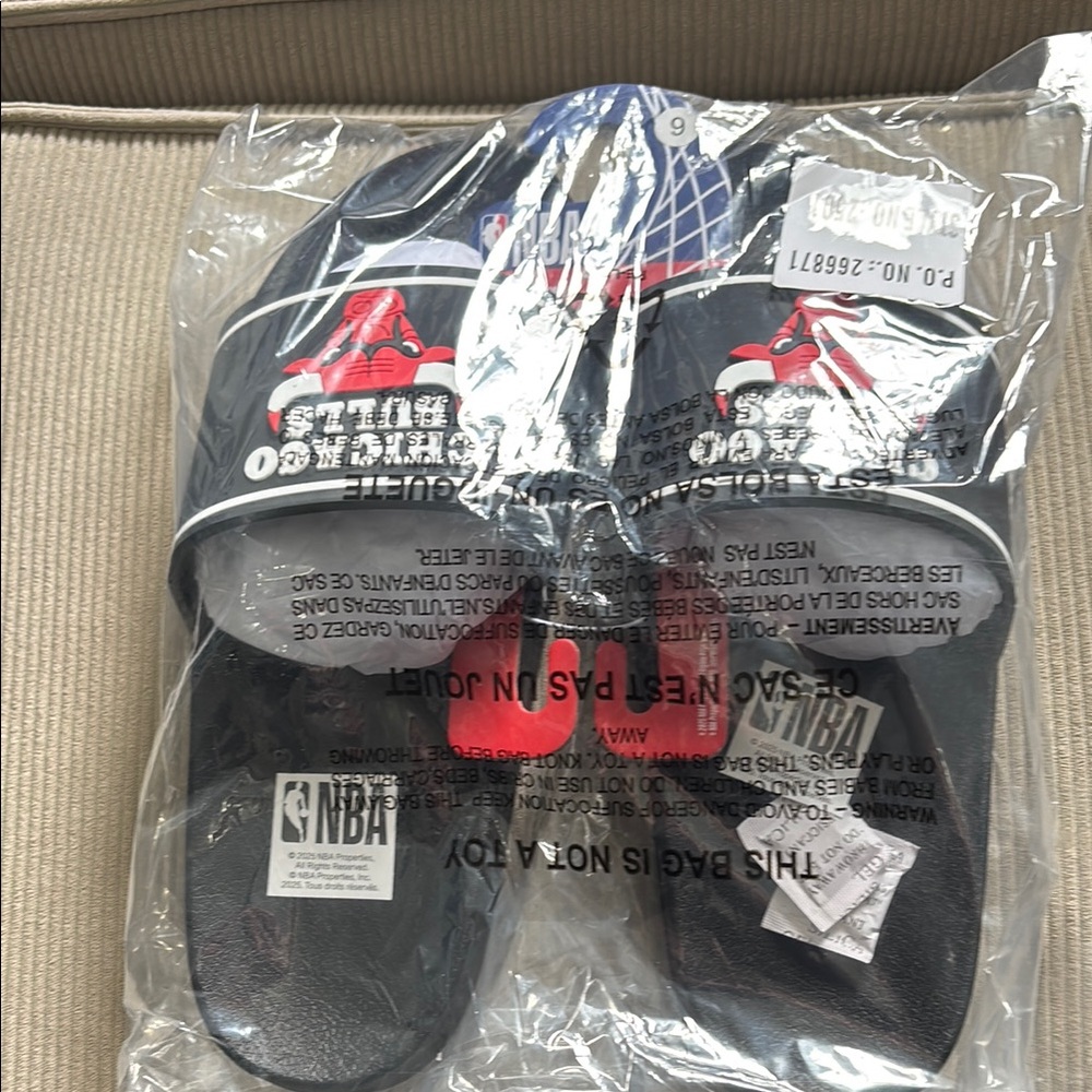 NBA Bulls Black and Red Slide Sandals